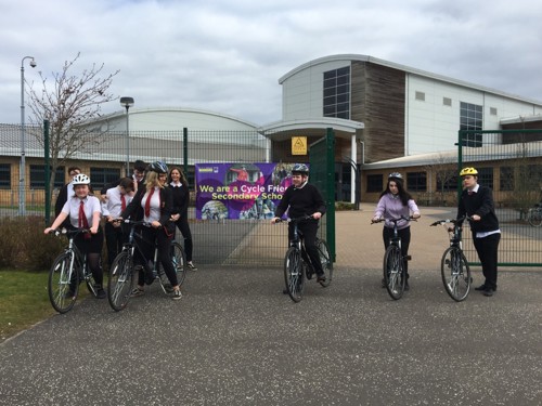 Pupils of Cathkin High School in South Lanarkshire, pictured outside the school with their bikes