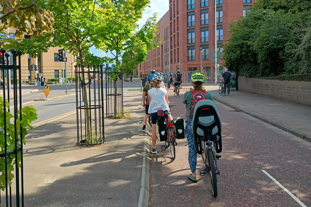 People travel by bike in evening rush on Glasgow's South City Way cycle route