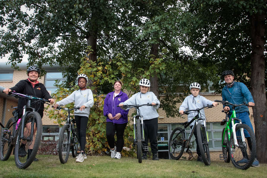 Castleview staff and pupils with their bikes
